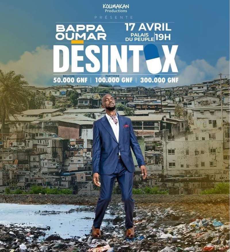 Affiche du spectacle Désintox de Bappa Oumar, 17 avril 2026 au Palais du Peuple.